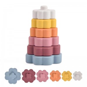Niños Flor colorida Silicona Sensorial Construcción Educación Juguetes Silicona Apilamiento Montessori Toys