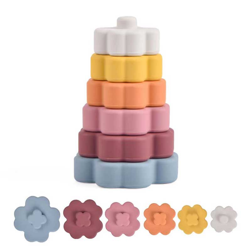 Niños Flor colorida Silicona Sensorial Construcción Educación Juguetes Silicona Apilamiento Montessori Toys